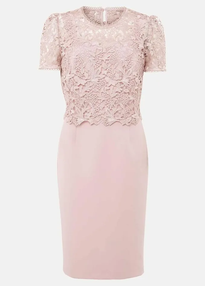Phase Eight Isabella Lace Midi Dress Antique Rose Women Dresses
