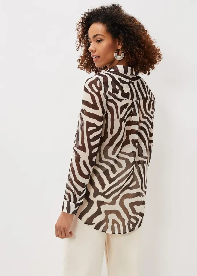 Phase Eight Isabella Zebra Print Longline Shirt Neutral Women Shirts and Blouses