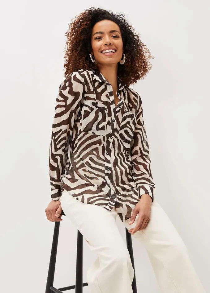 Phase Eight Isabella Zebra Print Longline Shirt Neutral Women Shirts and Blouses