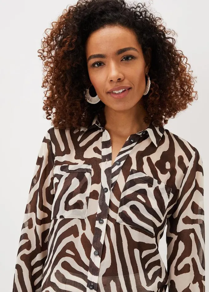 Phase Eight Isabella Zebra Print Longline Shirt Neutral Women Shirts and Blouses