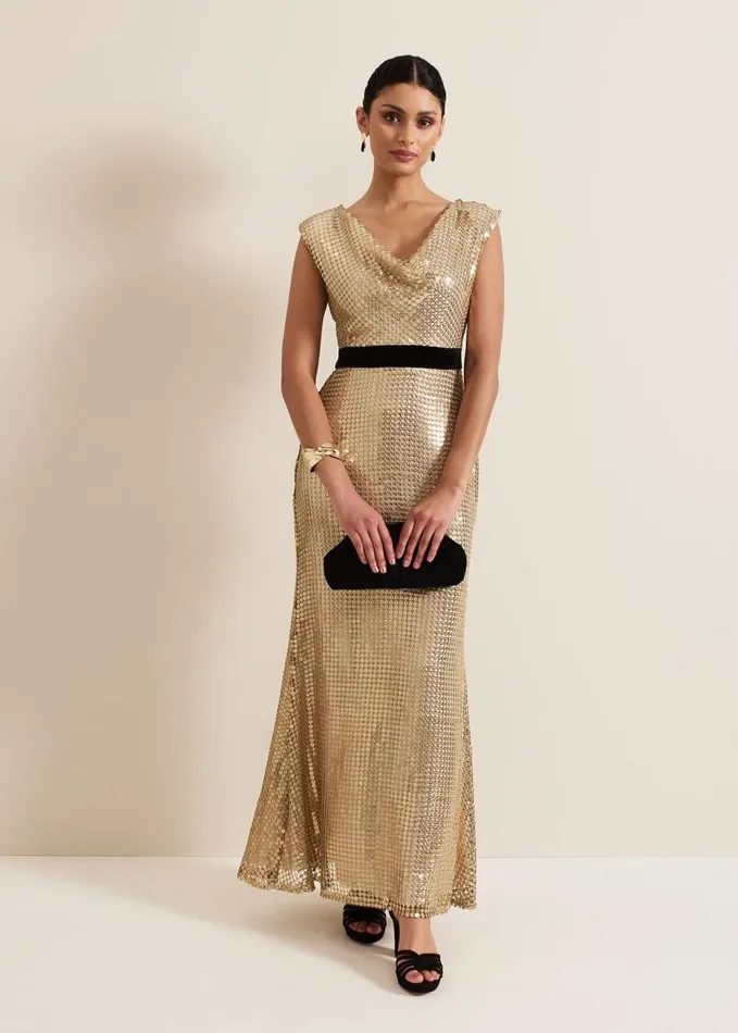 Phase Eight Jamae Gold Sequin Maxi Dress Gold Women Dresses