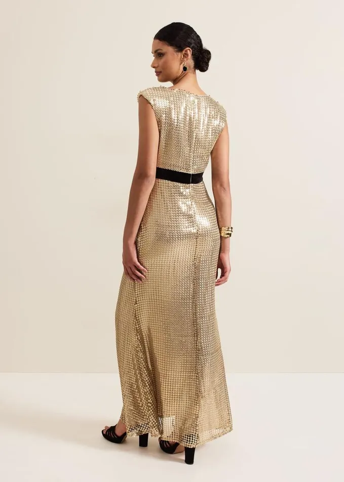 Phase Eight Jamae Gold Sequin Maxi Dress Gold Women Dresses