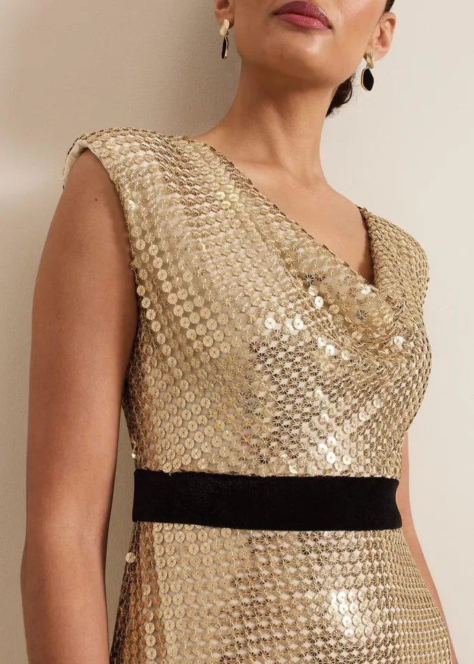 Phase Eight Jamae Gold Sequin Maxi Dress Gold Women Dresses