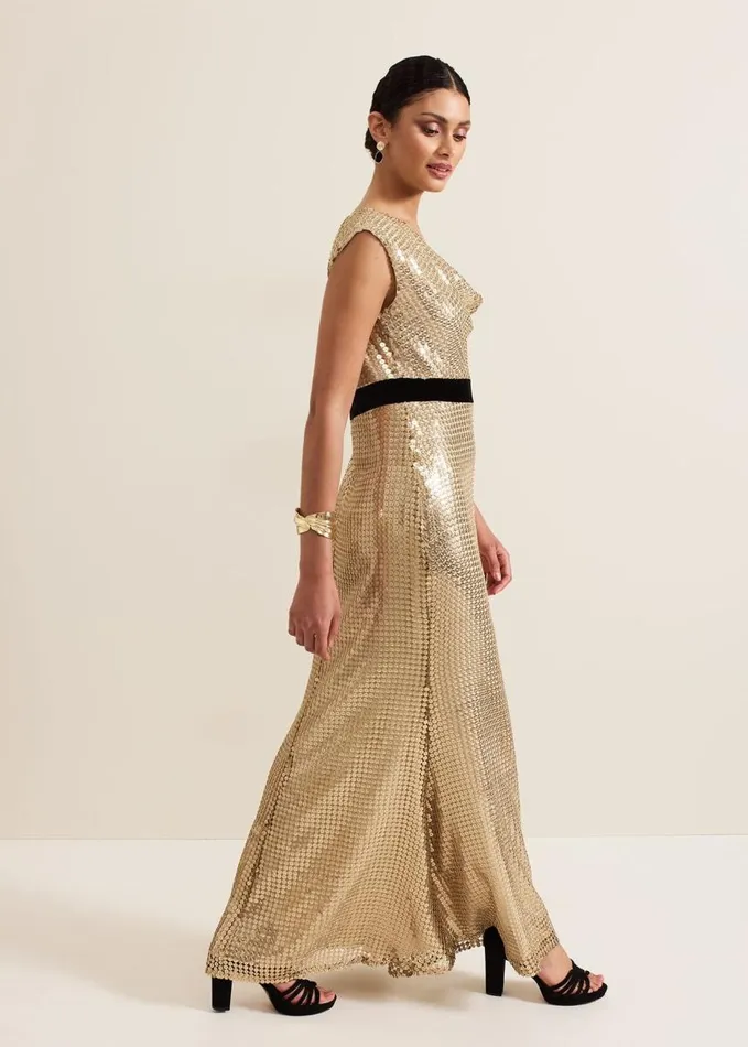 Phase Eight Jamae Gold Sequin Maxi Dress Gold Women Dresses