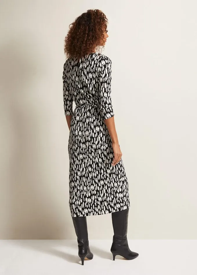 Phase Eight Jane Spotted Plisse Midi Dress Blackivory Women Dresses