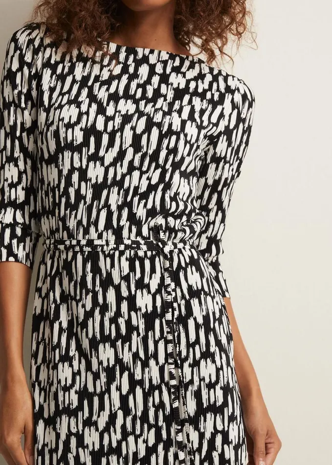 Phase Eight Jane Spotted Plisse Midi Dress Blackivory Women Dresses