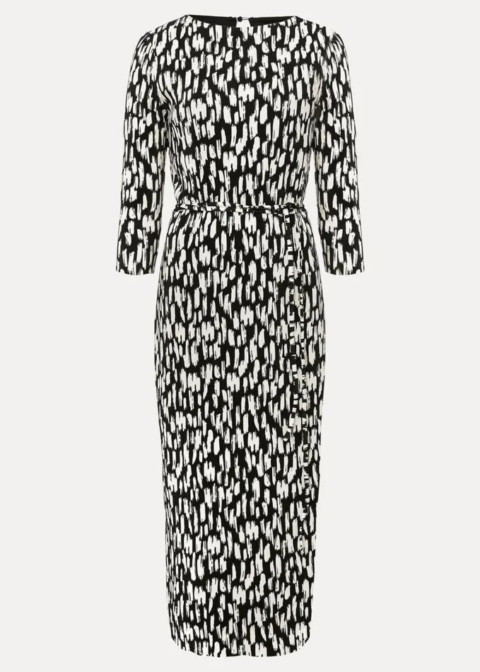 Phase Eight Jane Spotted Plisse Midi Dress Blackivory Women Dresses