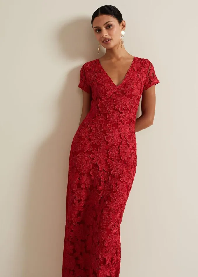 Phase Eight Janice Red Tapework Maxi Dress Red Women Dresses