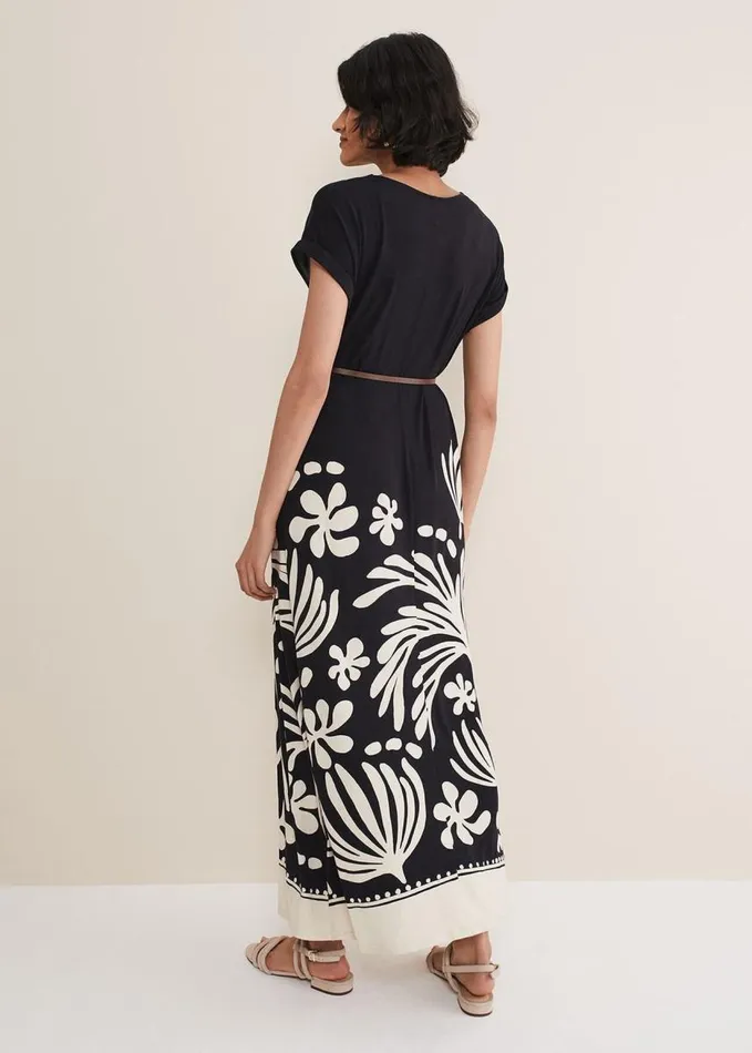 Phase Eight Jeanne Placement Print Jersey Maxi Dress Stoneblack Women Dresses