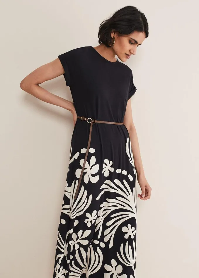 Phase Eight Jeanne Placement Print Jersey Maxi Dress Stoneblack Women Dresses