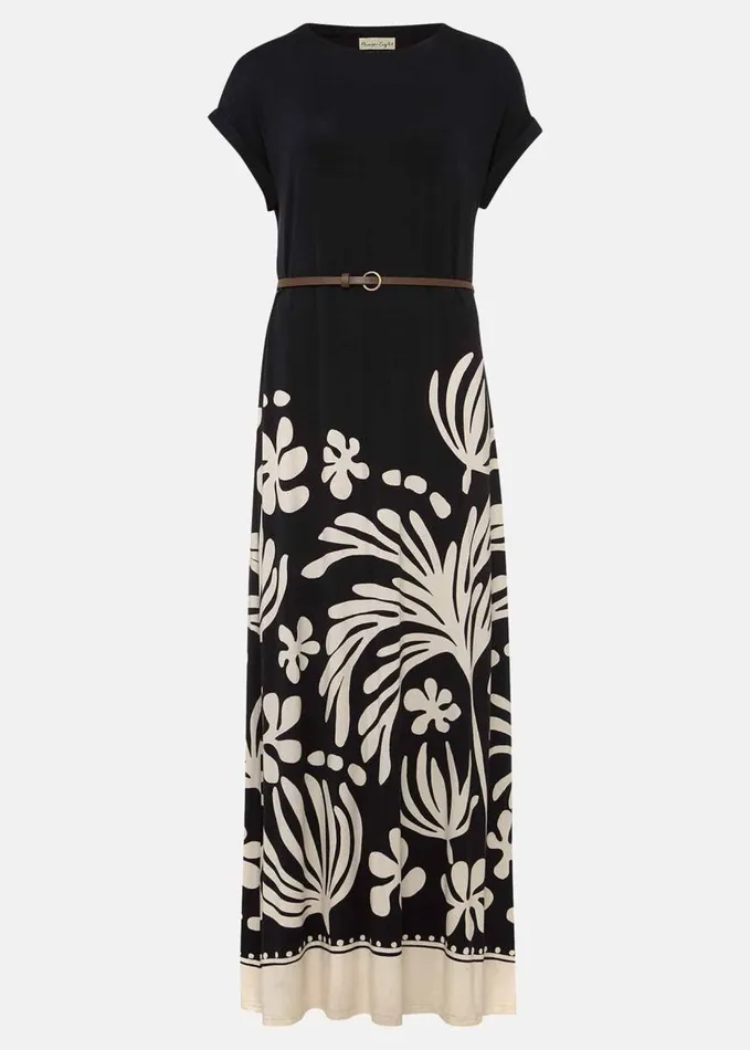 Phase Eight Jeanne Placement Print Jersey Maxi Dress Stoneblack Women Dresses