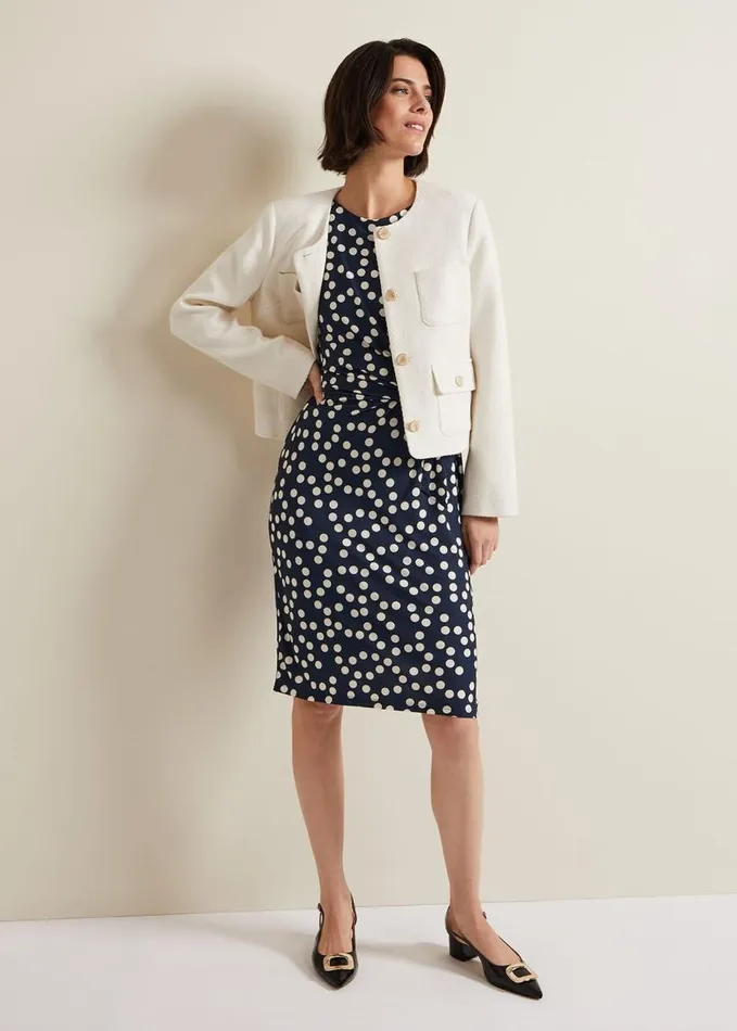 Phase Eight Josey Jersey Spot Bodycon Midi Dress Navyivory Women Dresses