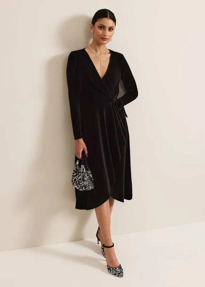 Phase Eight Julia Black Velvet Wrap Dress Black Women Dresses