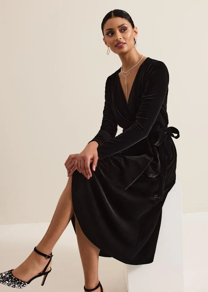 Phase Eight Julia Black Velvet Wrap Dress Black Women Dresses