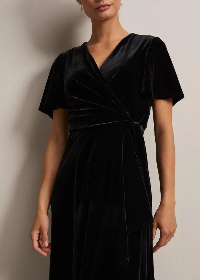 Phase Eight Julissa Velvet Ruffle Wrap Midi Dress Black Women Dresses