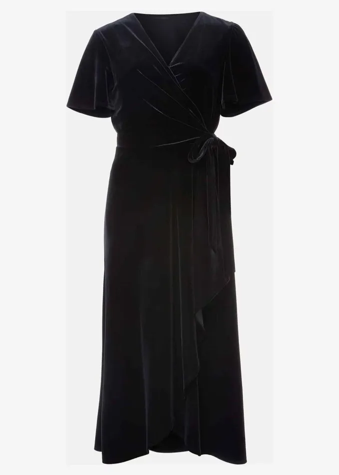 Phase Eight Julissa Velvet Ruffle Wrap Midi Dress Black Women Dresses