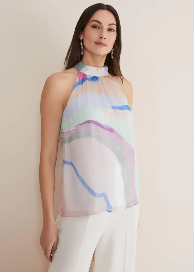 Phase Eight Kadie Silk Abstract Halter Neck Top Pastelsmulti Women Shirts and Blouses