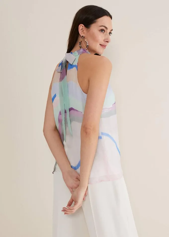 Phase Eight Kadie Silk Abstract Halter Neck Top Pastelsmulti Women Shirts and Blouses