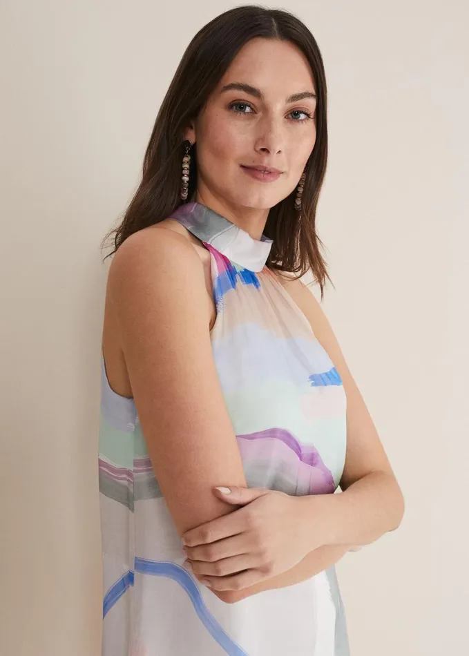Phase Eight Kadie Silk Abstract Halter Neck Top Pastelsmulti Women Shirts and Blouses