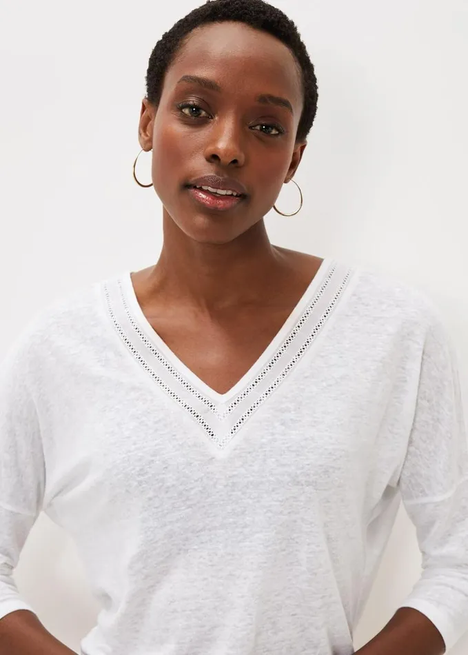 Phase Eight Kaitlyn V Neck Linen Top White Women Tops and TShirts