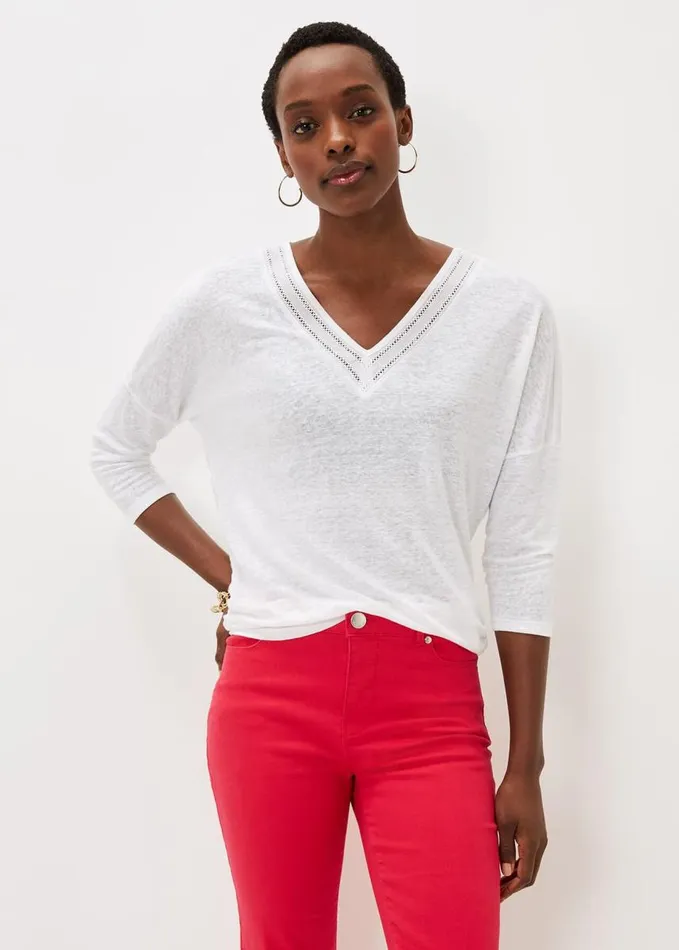Phase Eight Kaitlyn V Neck Linen Top White Women Tops and TShirts