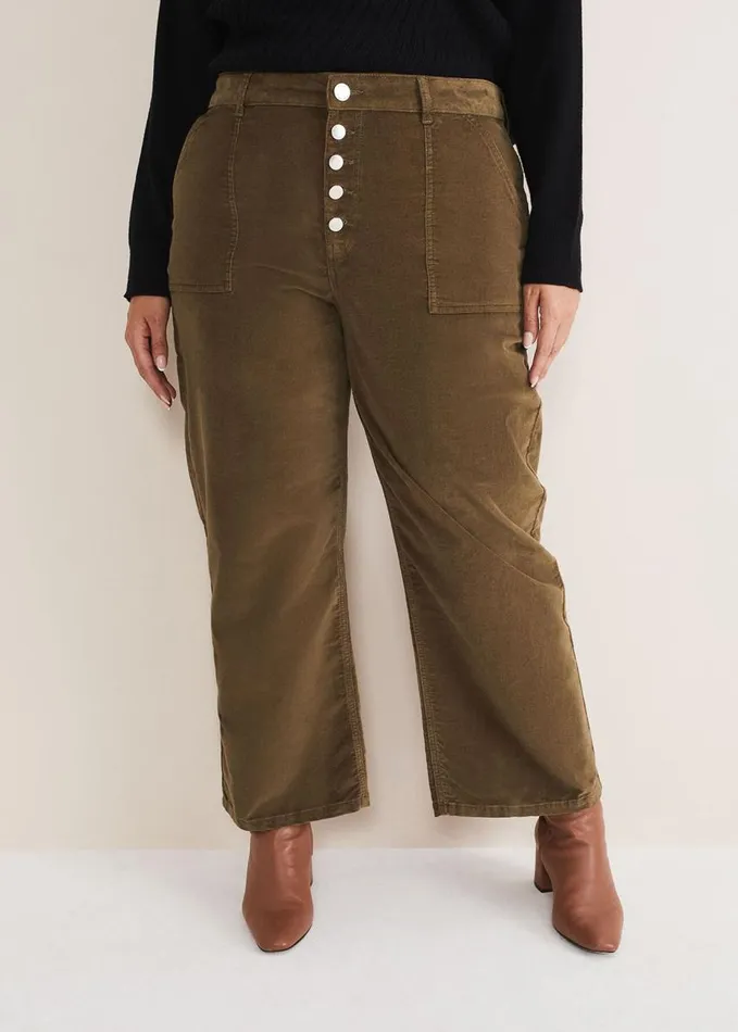 Phase Eight Karlie Button Through Corduroy Jeans Olive Women Trousers