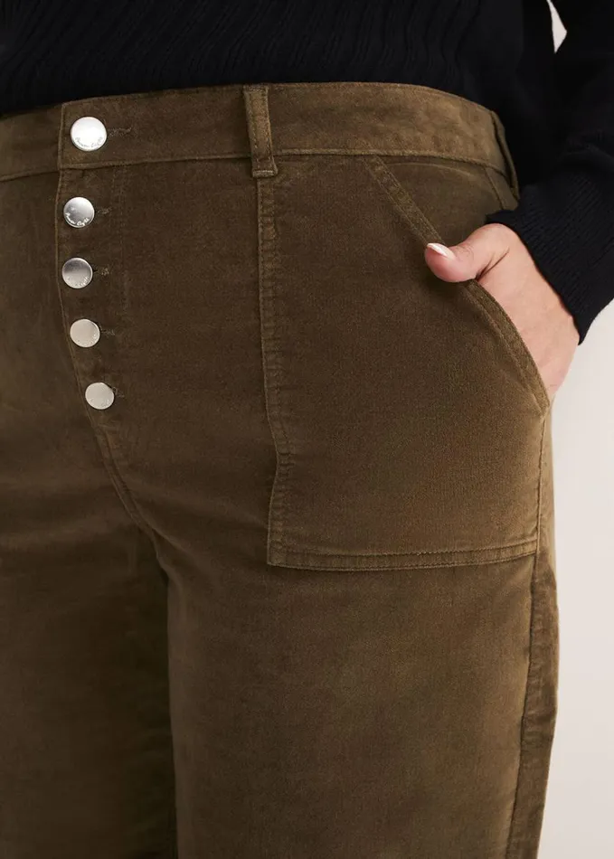 Phase Eight Karlie Button Through Corduroy Jeans Olive Women Trousers