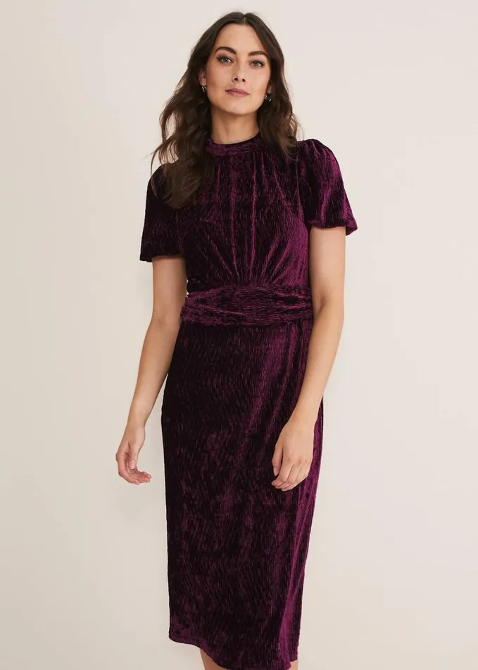 Phase Eight Kaylee Velvet Pleat Dress Bluecamelpink Women Dresses