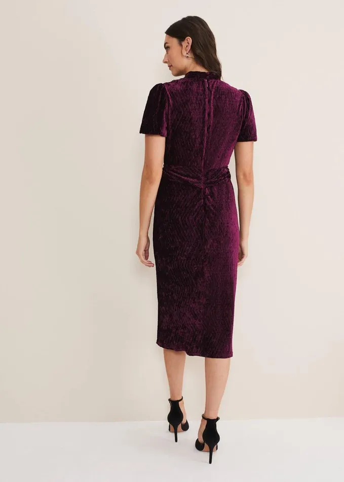 Phase Eight Kaylee Velvet Pleat Dress Bluecamelpink Women Dresses