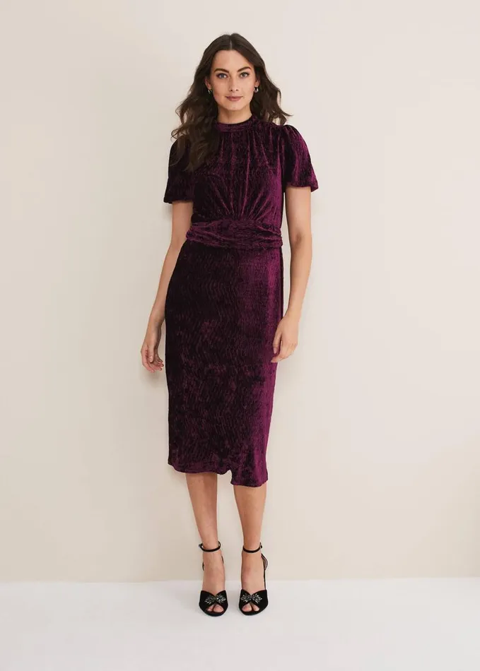 Phase Eight Kaylee Velvet Pleat Dress Bluecamelpink Women Dresses