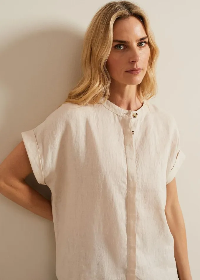 Phase Eight Kelsie Button Through Linen Shirt Neutral Women Shirts and Blouses