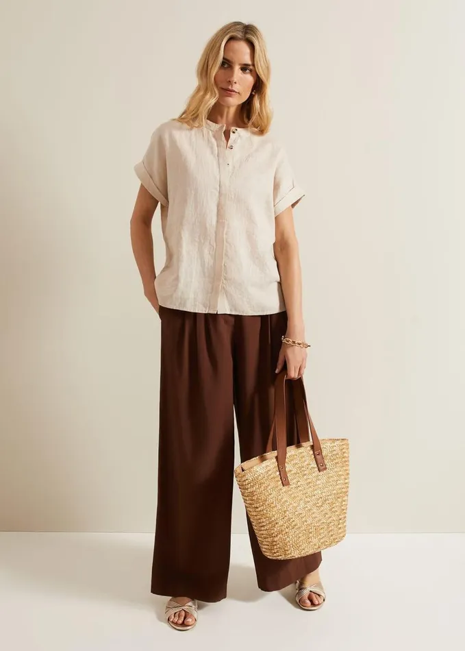 Phase Eight Kelsie Button Through Linen Shirt Neutral Women Shirts and Blouses