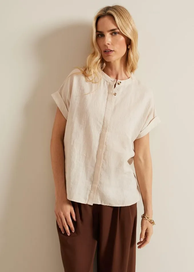 Phase Eight Kelsie Button Through Linen Shirt Neutral Women Shirts and Blouses