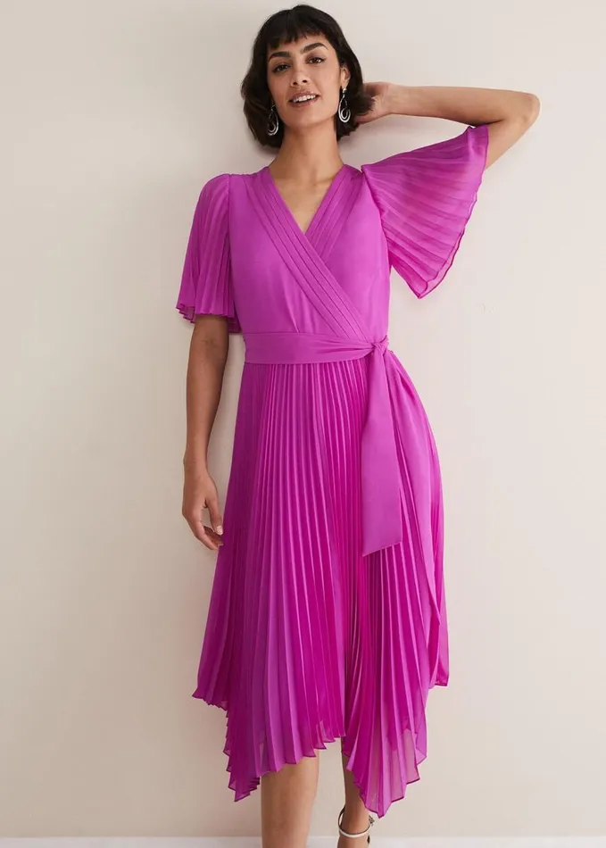 Phase Eight Kendall Pleated Midi Dress Fuschia Women Dresses