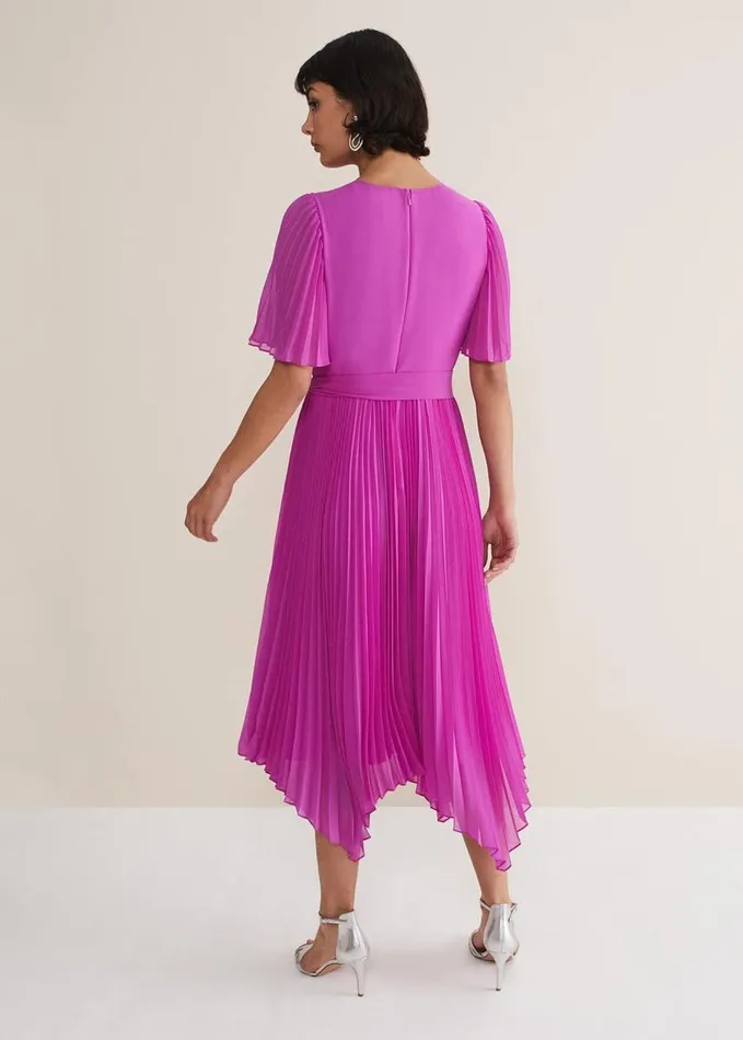 Phase Eight Kendall Pleated Midi Dress Fuschia Women Dresses