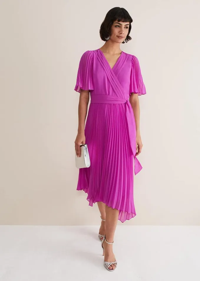 Phase Eight Kendall Pleated Midi Dress Fuschia Women Dresses