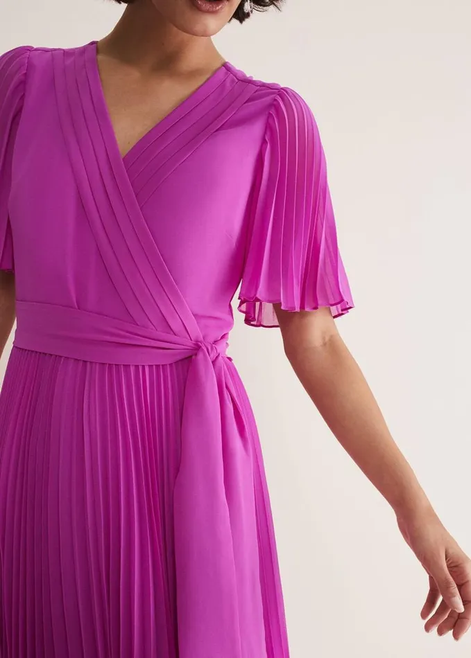 Phase Eight Kendall Pleated Midi Dress Fuschia Women Dresses