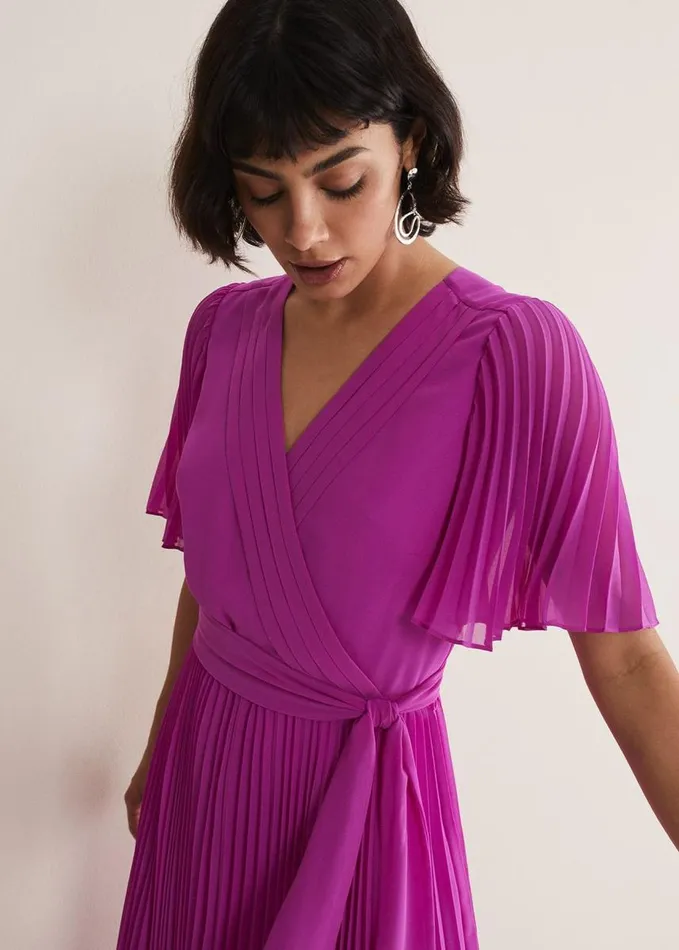 Phase Eight Kendall Pleated Midi Dress Fuschia Women Dresses