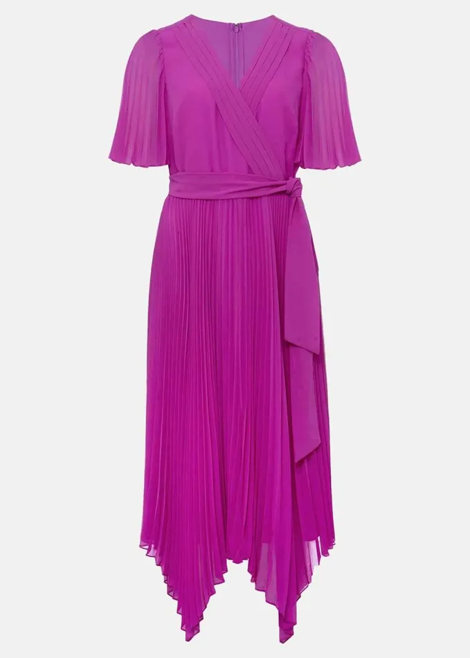 Phase Eight Kendall Pleated Midi Dress Fuschia Women Dresses