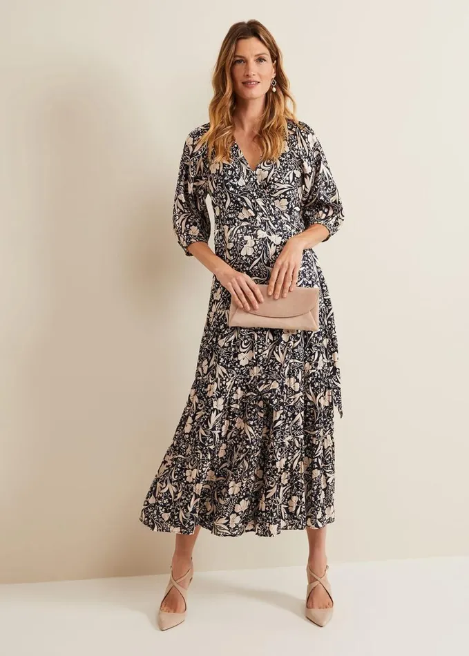 Phase Eight Kezia Satin Floral Wrap Dress Multicoloured Women Dresses