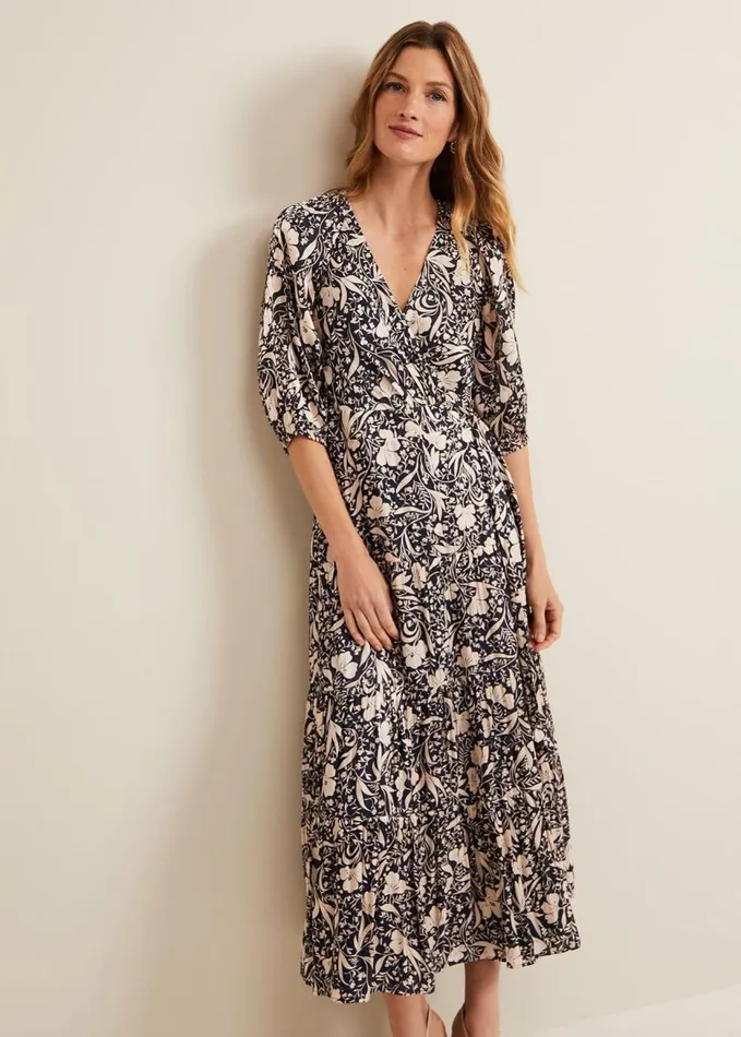 Phase Eight Kezia Satin Floral Wrap Dress Multicoloured Women Dresses