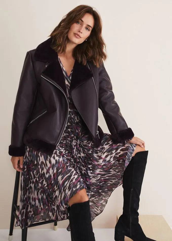 Phase Eight Kya Aviator Jacket Dark Berry Women Coats