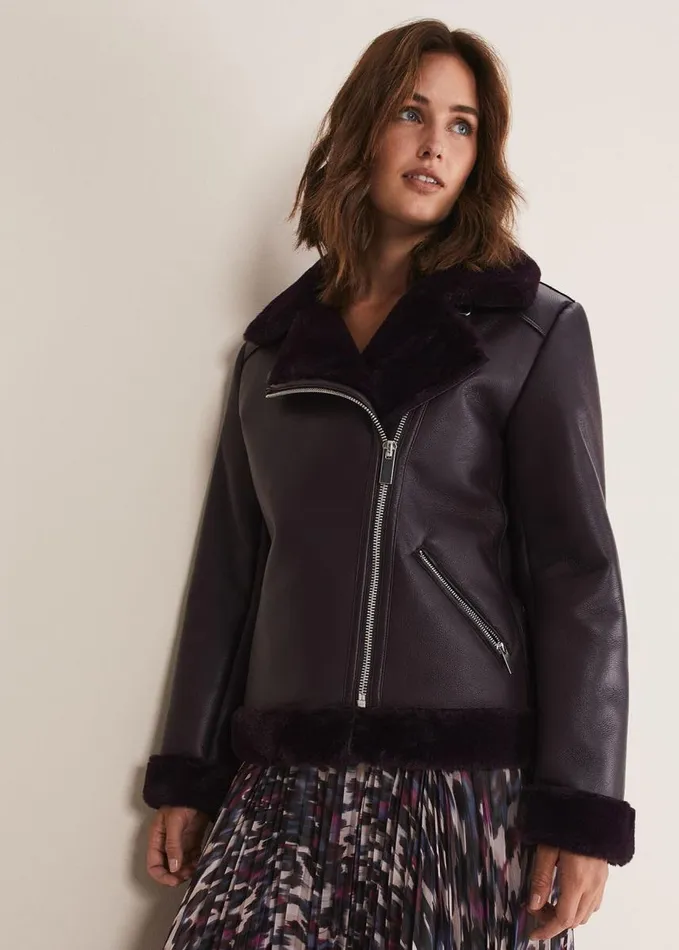 Phase Eight Kya Aviator Jacket Dark Berry Women Coats
