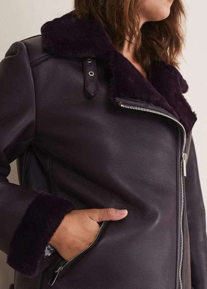 Phase Eight Kya Aviator Jacket Dark Berry Women Coats