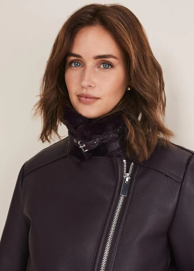 Phase Eight Kya Aviator Jacket Dark Berry Women Coats