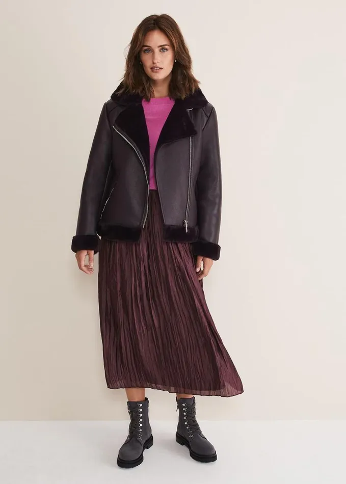 Phase Eight Kya Aviator Jacket Dark Berry Women Coats