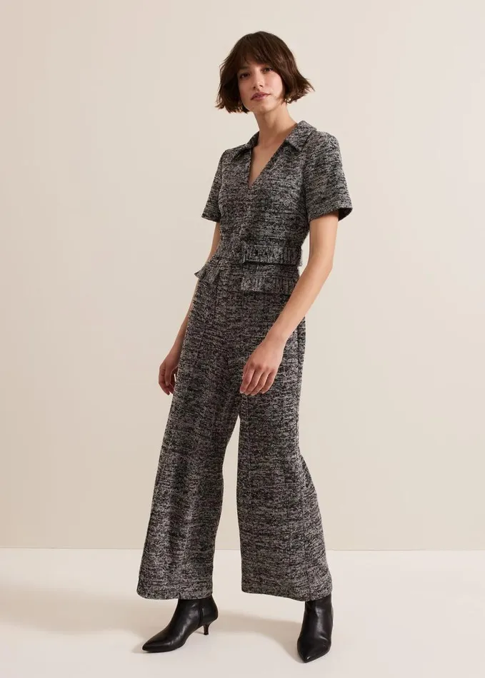 Phase Eight Lavinia Grey Tweed Wide Leg Jumpsuit Grey Women Dresses