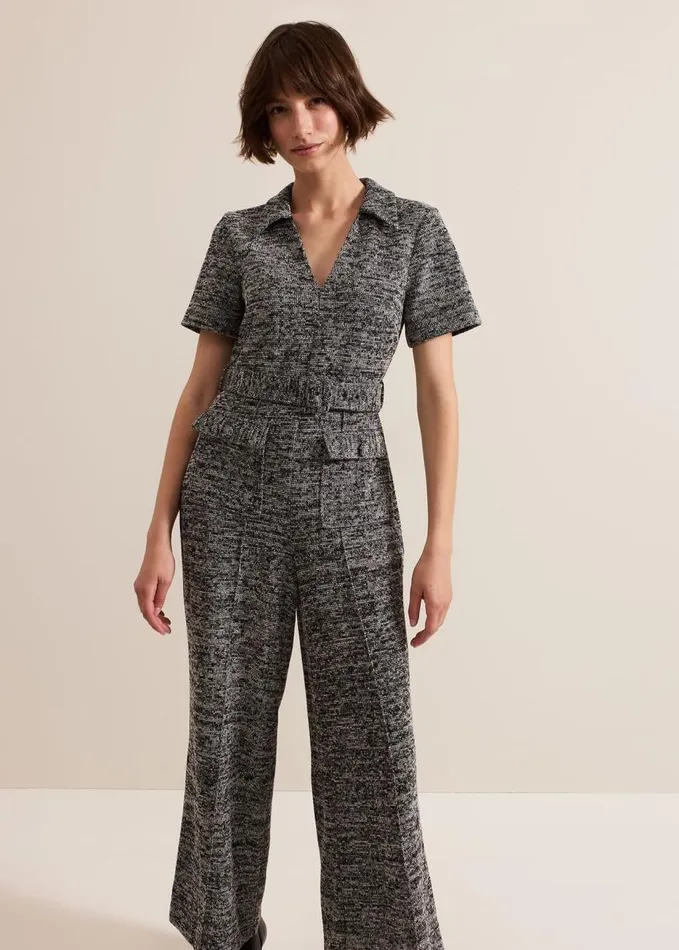 Phase Eight Lavinia Grey Tweed Wide Leg Jumpsuit Grey Women Dresses