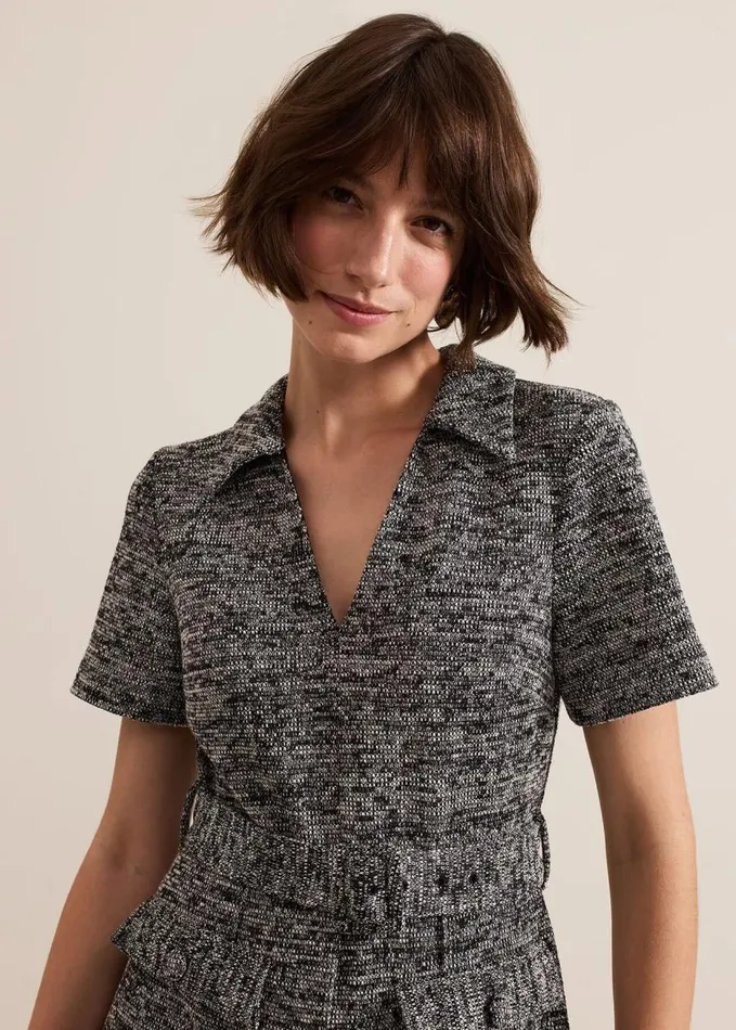 Phase Eight Lavinia Grey Tweed Wide Leg Jumpsuit Grey Women Dresses