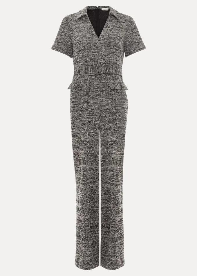 Phase Eight Lavinia Grey Tweed Wide Leg Jumpsuit Grey Women Dresses